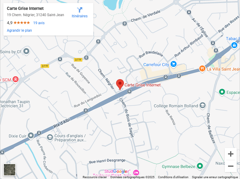 Plan Carte Grise Internet - 31240 Saint Jean